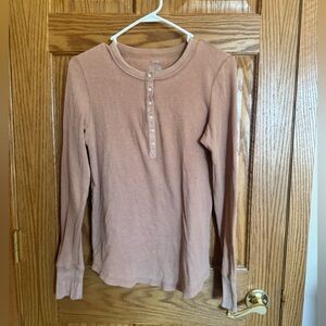 Aerie Waffle Henley Long Sleeve T-Shirt - Tan - Large